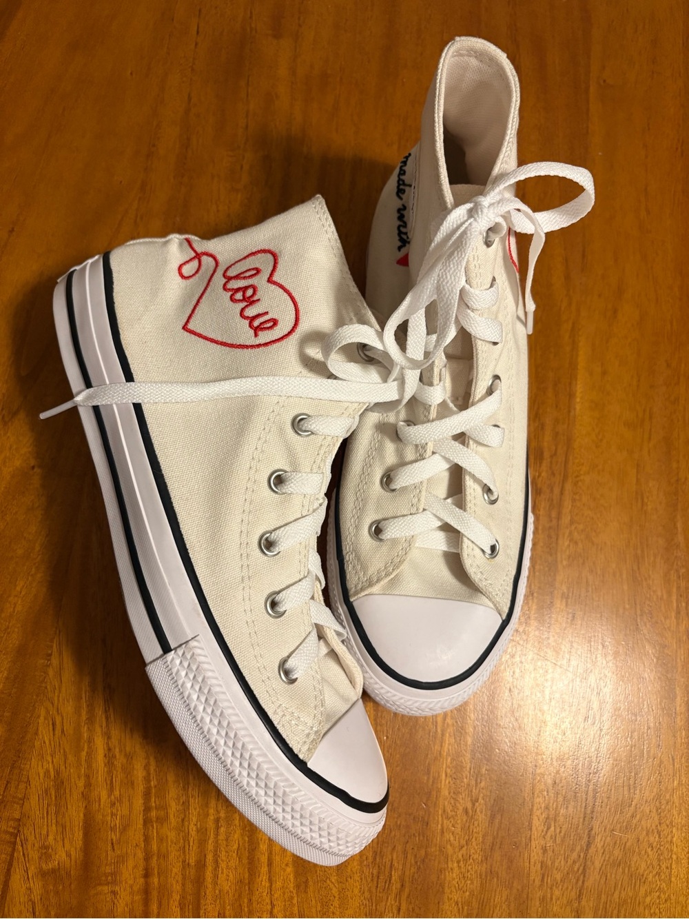 Converse “Made with love” Cream High-Top SneakerS SZ 38.5/Men’s 6/Women’s 7.5/8